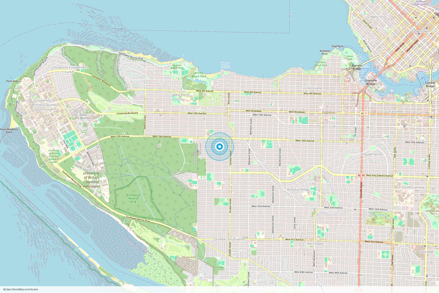 Map showing Spark Energy Minerals' Vancouver office area